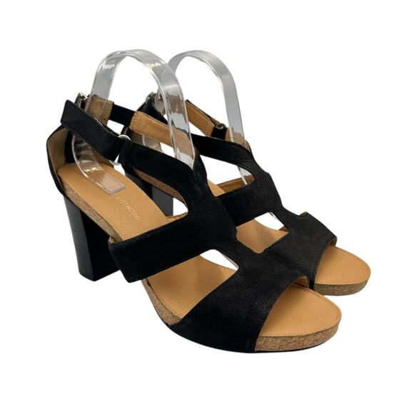Adrienne Vittadini Saha City Black Nubuck Leather Block Heel Strappy Sandals - Picture 4 of 11